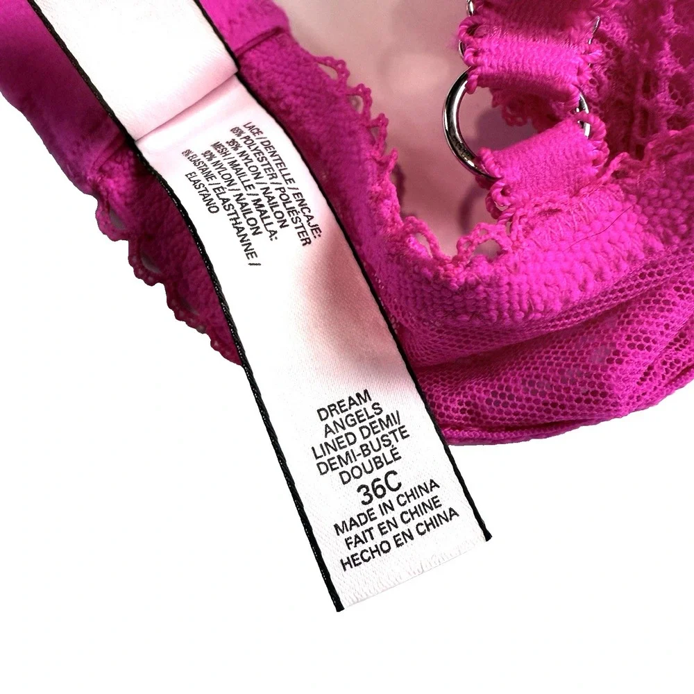 Victorias Secret Dream Angel Lined Lace Demi Bra 36 C Pink Fishnet Underwire Cup